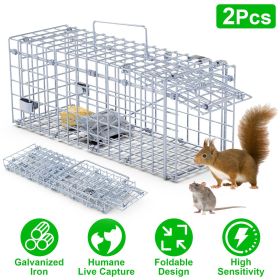 2Pcs Foldable Rat Trap Cage Humane Live Rodent Trap Cage Galvanized Iron Mice Mouse Control Bait Catch with Detachable L Shaped Rod For Kitchen Garden